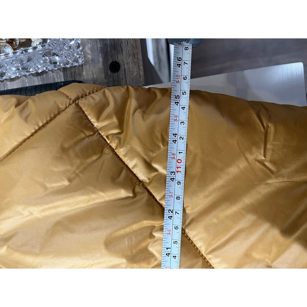 Mustard Yellow Quilted Longline Puffer Coat with Oversized Collar Size S - Picture 11 of 12